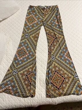Veronicam Boho Wide-Leg Printed Pants in Blue, Yellow, Orange, Cream